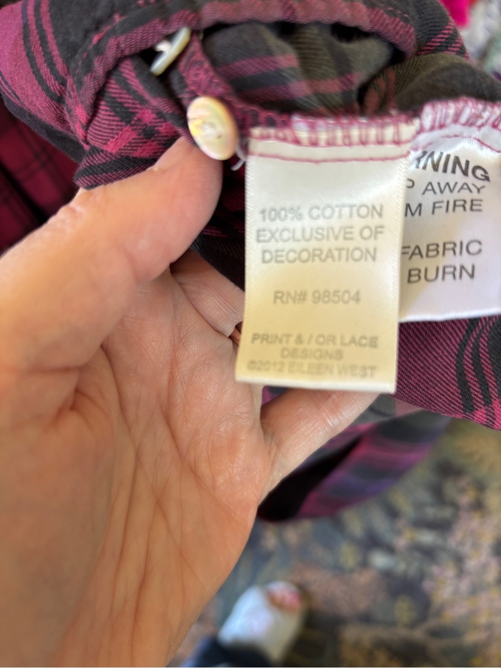 Eileen West Pink and Black Cotton Plaid Button-Front Nightgown - Picture 7 of 7